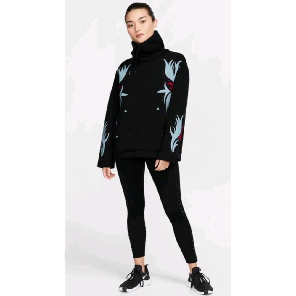 Nike Funnel Neck Pullover Women Small Black Tribal Graphic Oversized Excellent